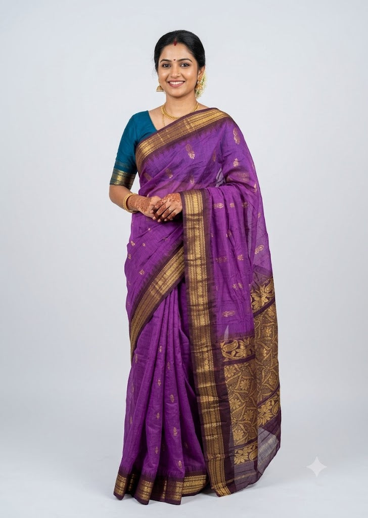 Purple Gadwal Cotton Saree (Without Blouse) ks18