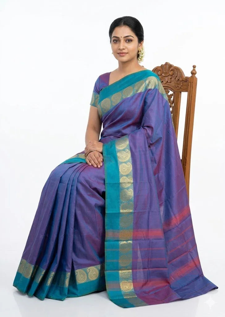 PURE NARAYANPET COTTON PLAIN SKY BLUE - pochampallysarees.com