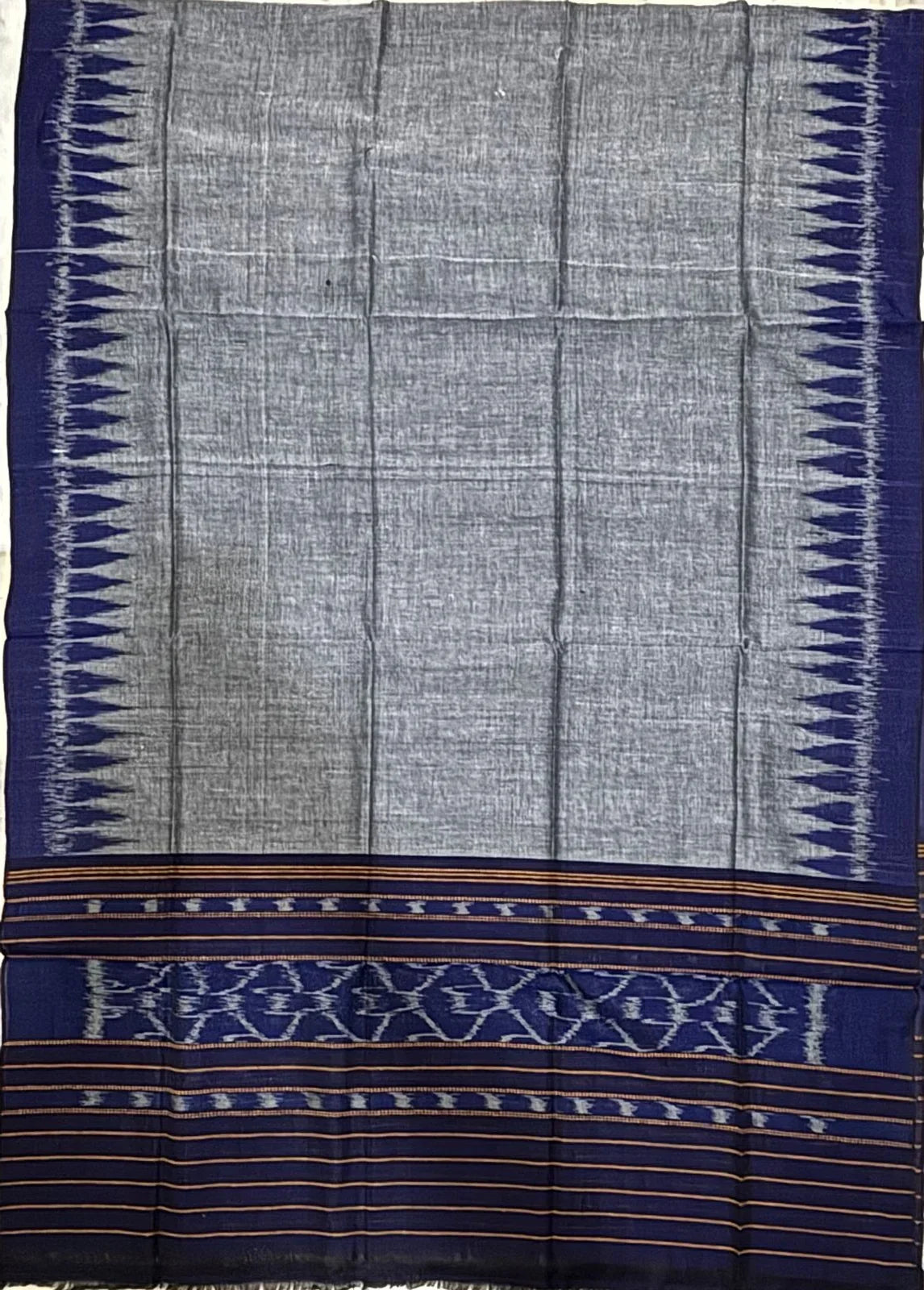Unstitched Blue & Grey Ikat Cotton Suit Material - pochampallysarees.com