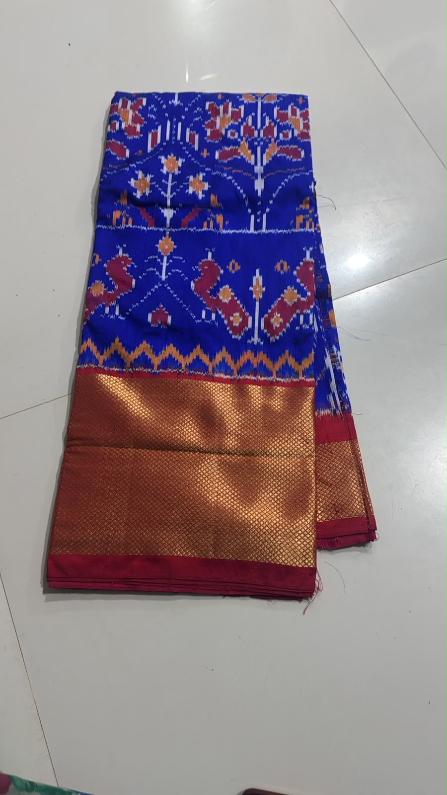 Blue and Red Ikkat Silk Big Size Lehenga (8 Years to 50 Years)with silk mark