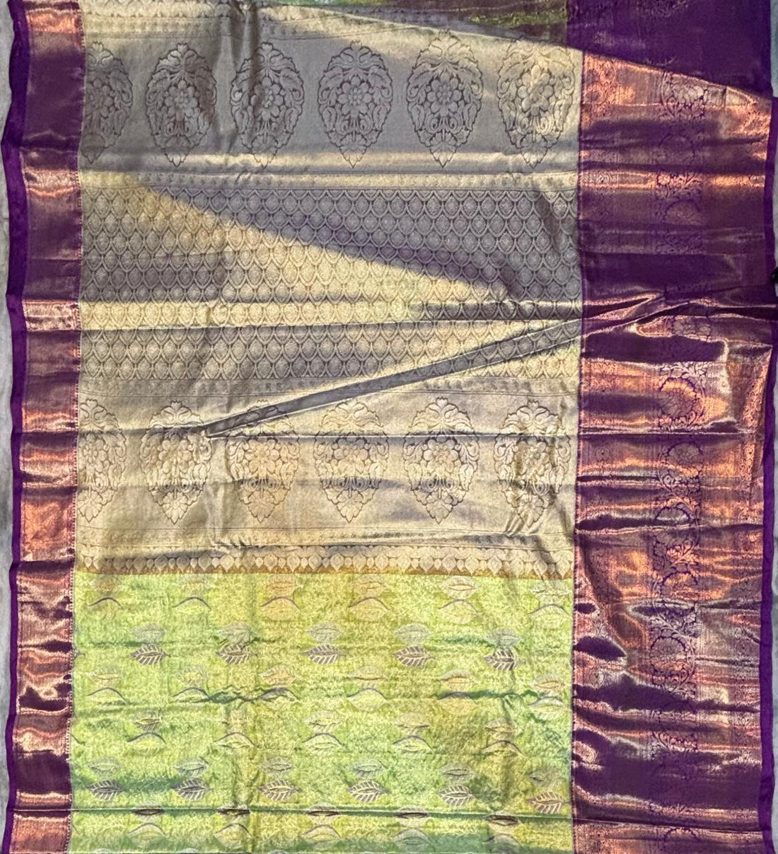 Dharmavaram Pattu Silk Saree Light Green With Purple Saree Online - pochampallysarees.com