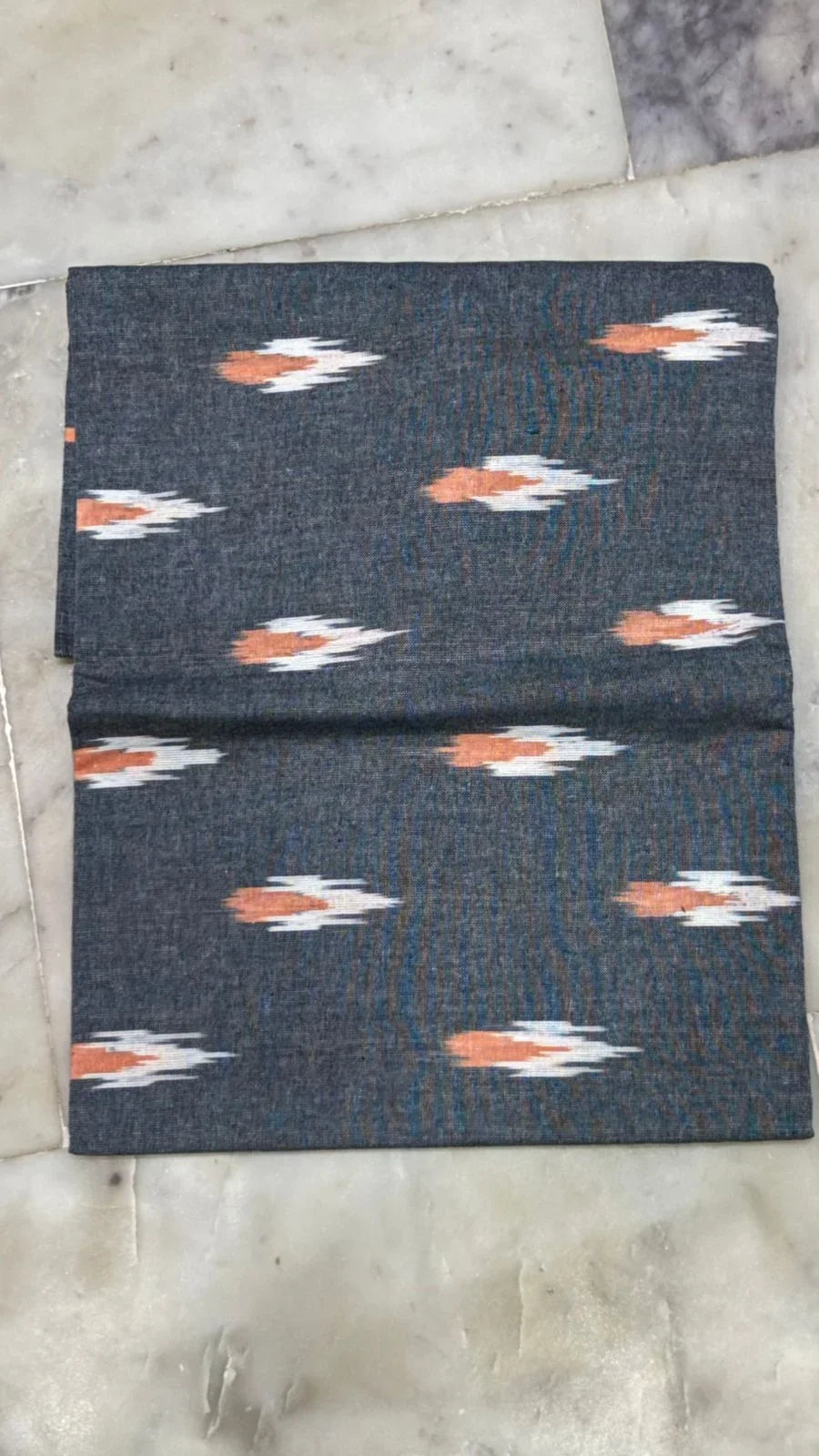 Handloom Ikat Grey and Terracotta Unstitched Suit Set - pochampallysarees.com