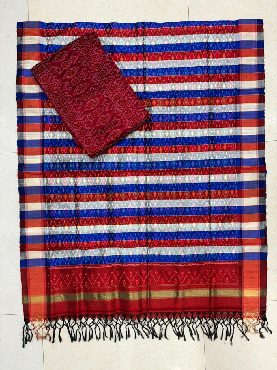 Latest Ikkat Silk Dress Material: Multi Color Pochampally Salwar Suit - pochampallysarees.com