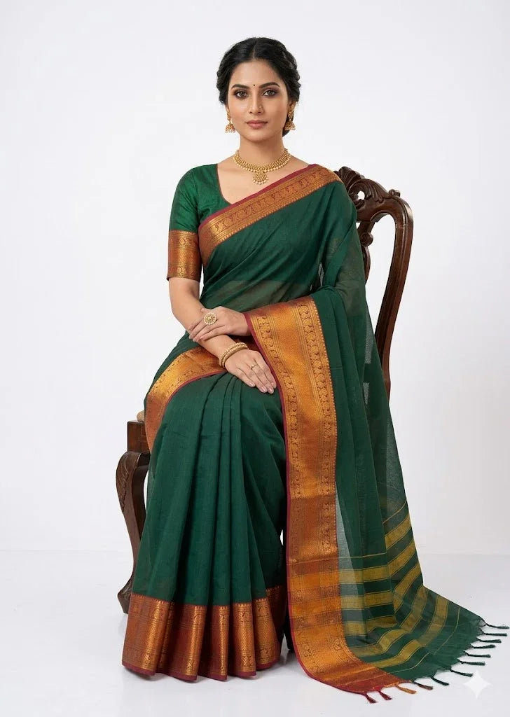 PURE NARAYANPET COTTON PLAIN GREEN - pochampallysarees.com