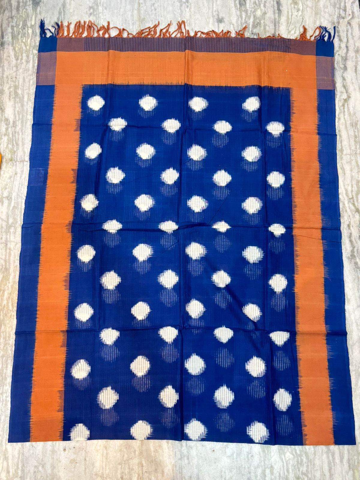 DOUBLE IKAT COTTON BLUE WITH BROWN COLOR DRESS MATERIAL -C16