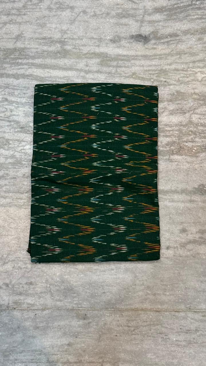 Pure Handloom Zig-Zag Ikat Bottle Green and Jet Black Unstitched Suit Set - pochampallysarees.com