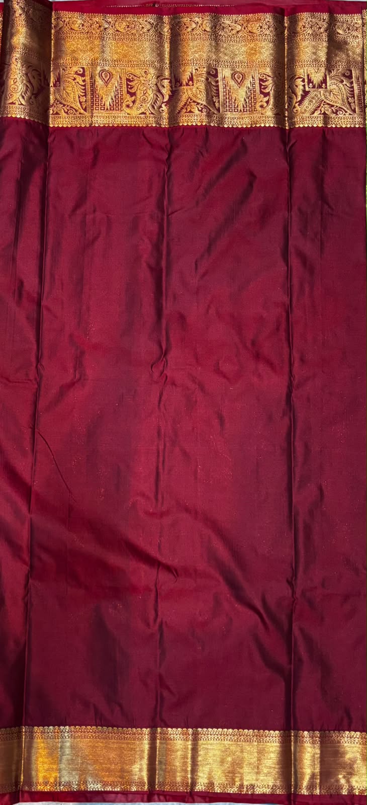 Exquisite Olive Green & Maroon Semi Dharmavaram Silk Saree