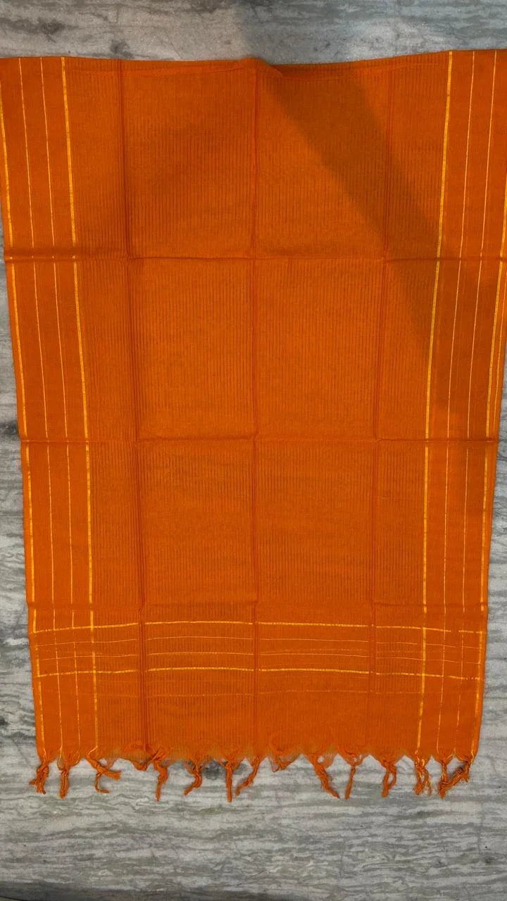 Pure Handloom Ikat Purple and Orange Unstitched Suit Set - pochampallysarees.com
