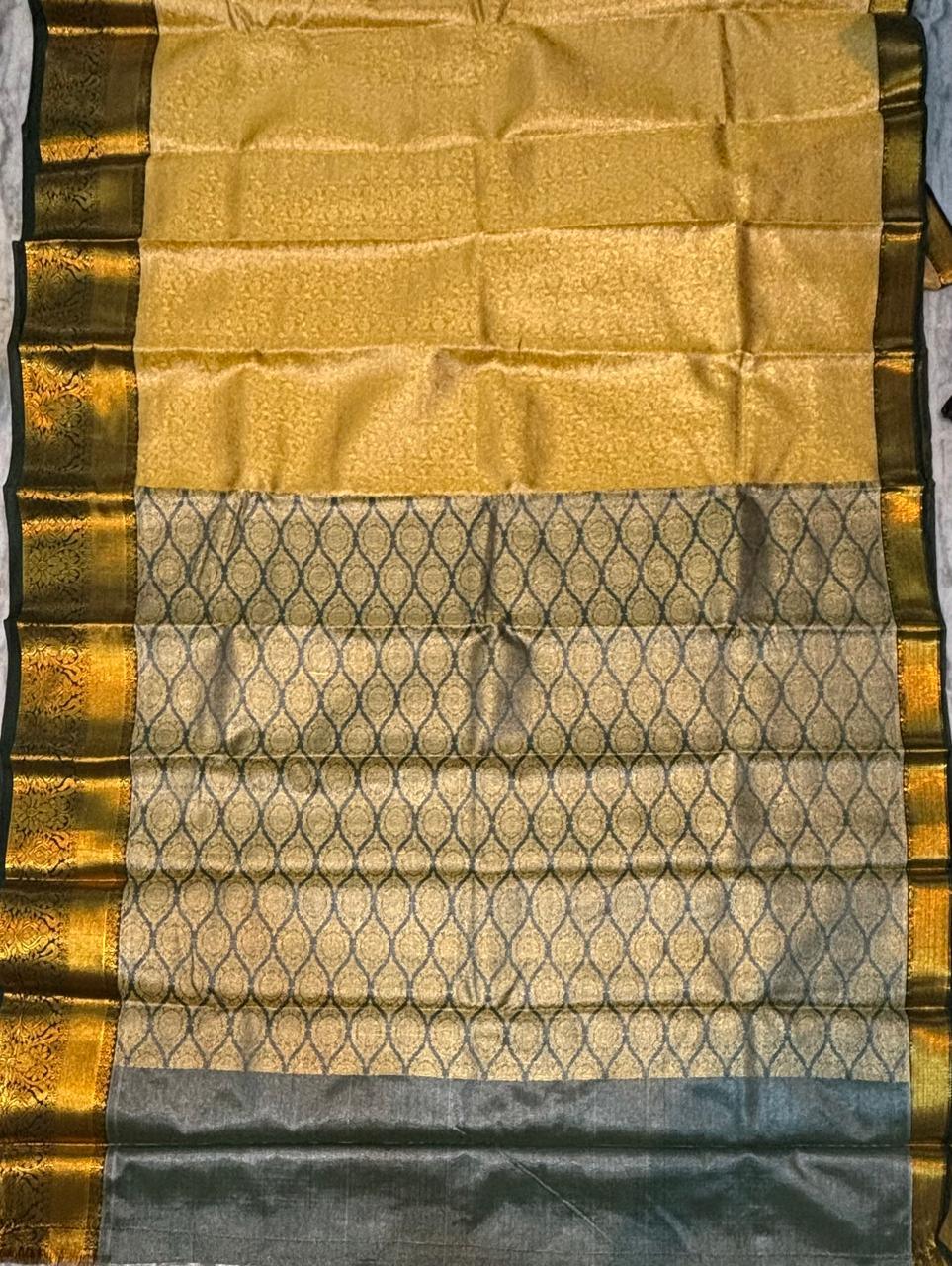 Dharmavaram Pattu Silk Saree – Yellow With Gray - pochampallysarees.com