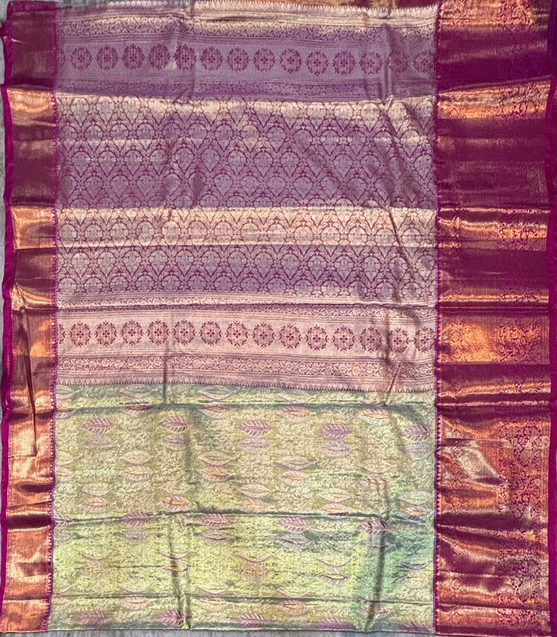Dharmavaram Pattu Silk Saree Light Green With Purple Sari - pochampallysarees.com