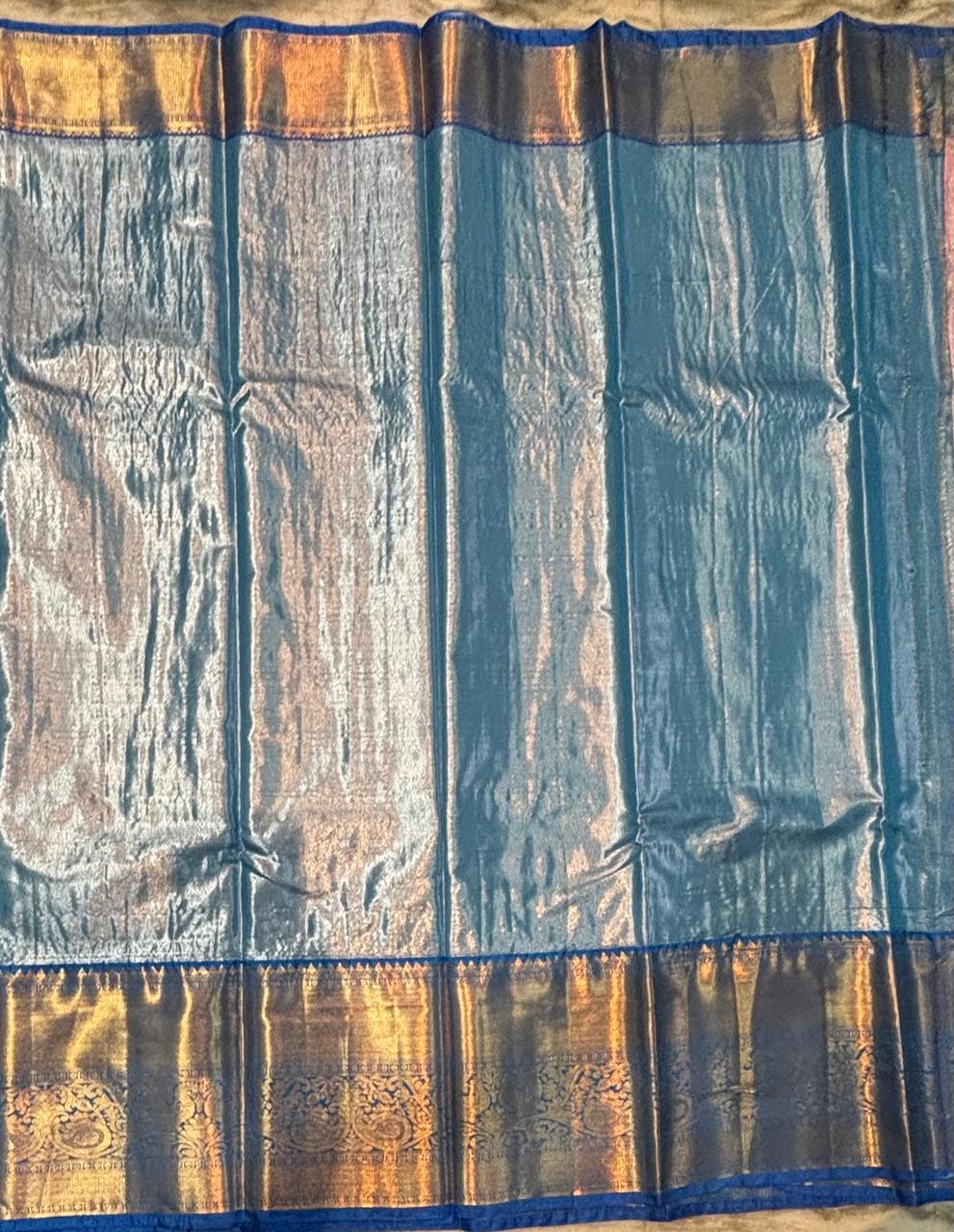 Dharmavaram Pattu Silk Saree Light Pink & Light Blue - pochampallysarees.com