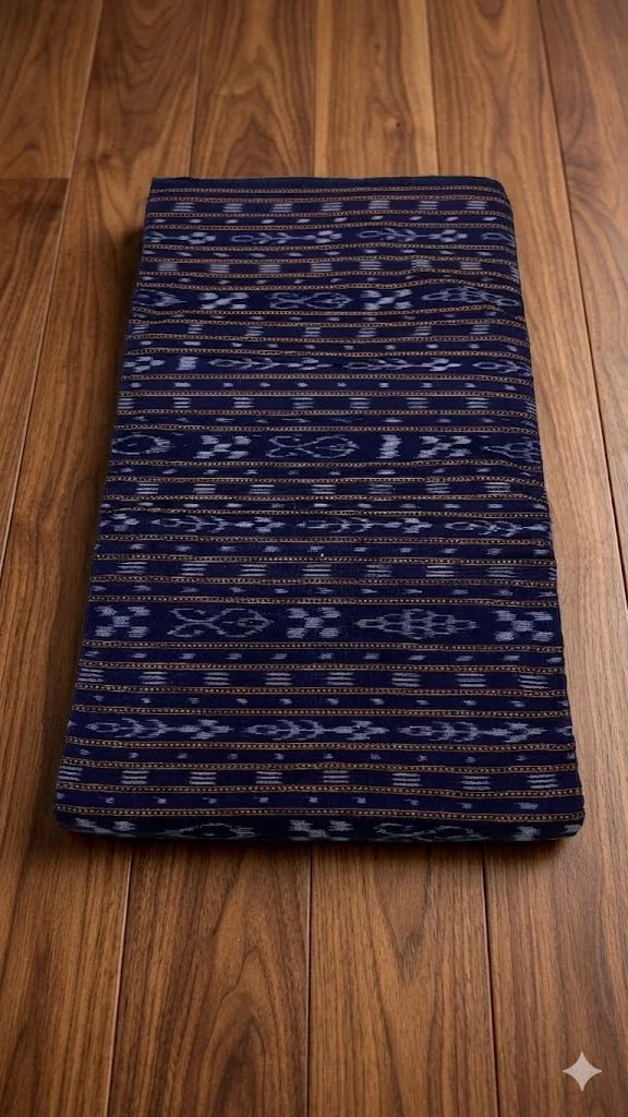 Navy Blue Sambalpuri Ikat Running Fabric – Authentic Odisha Handloom Cotton - pochampallysarees.com