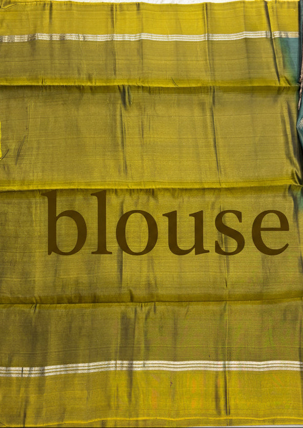 Teal Green Soft Silk Saree with Mustard Yellow Contrast Border & Woven Motifs