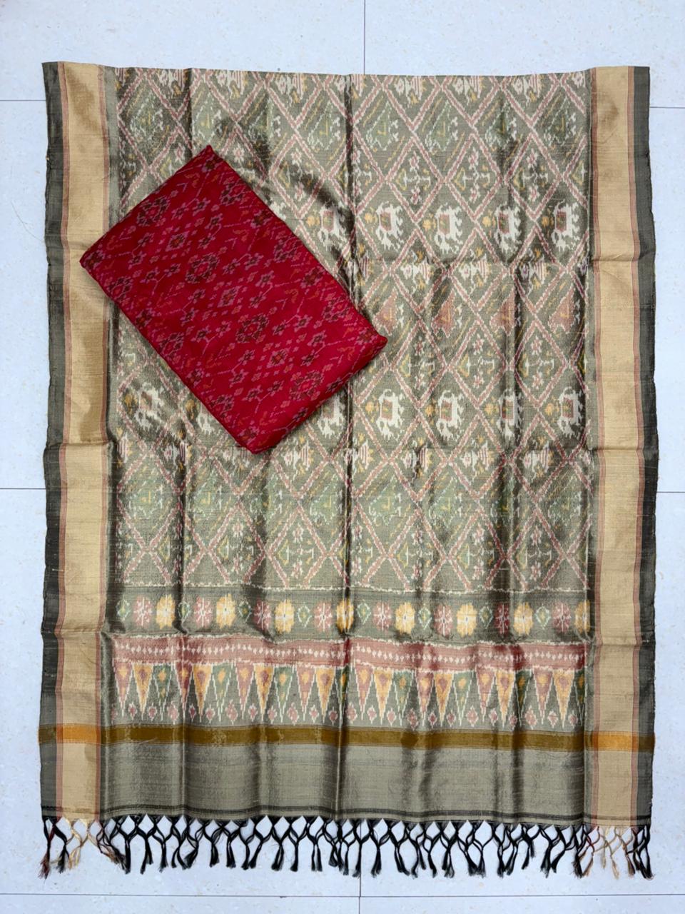 Latest Ikkat Silk Dress Material: Cream & Red Pochampally Salwar Suit