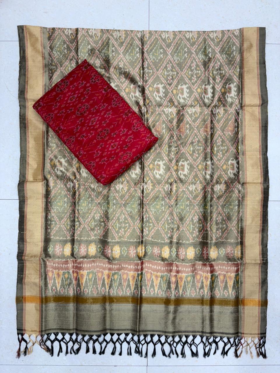 Latest Ikkat Silk Dress Material: Cream & Red Pochampally Salwar Suit - pochampallysarees.com