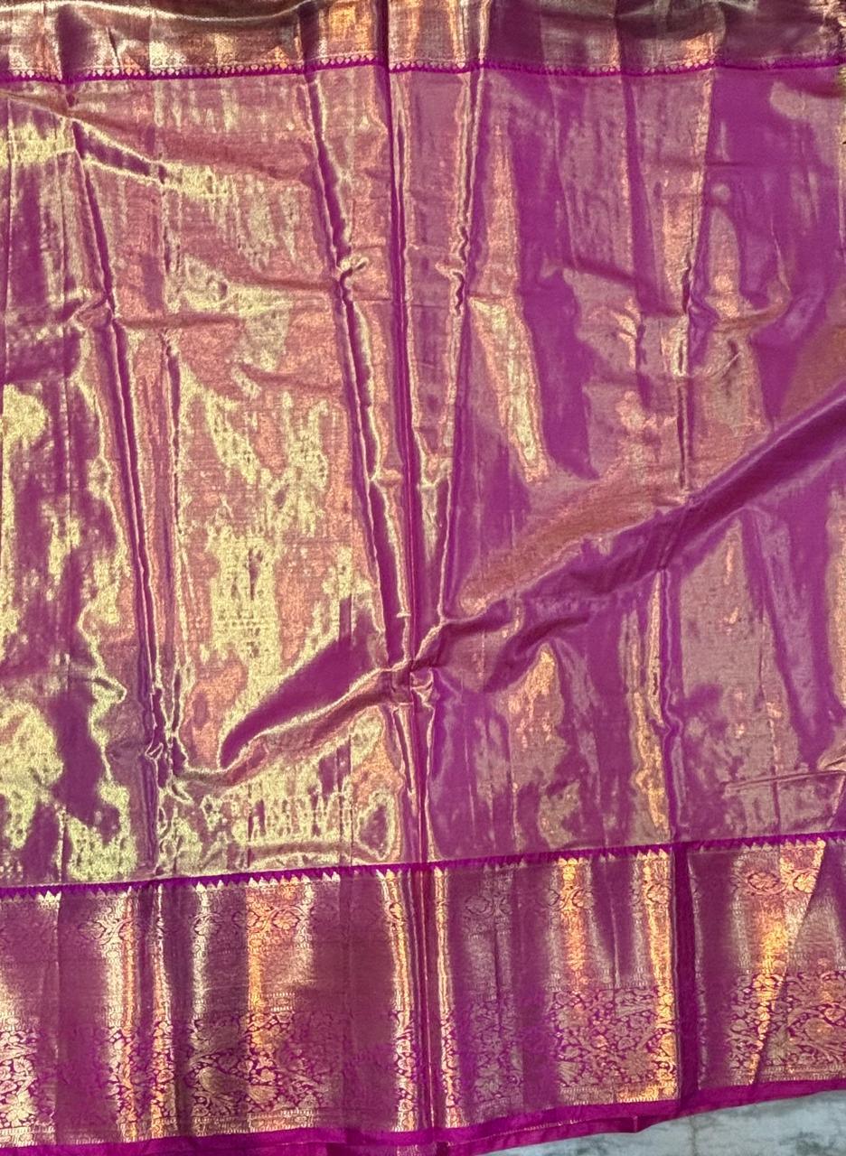 Dharmavaram Pattu Silk Saree Light Green With Purple Sari - pochampallysarees.com