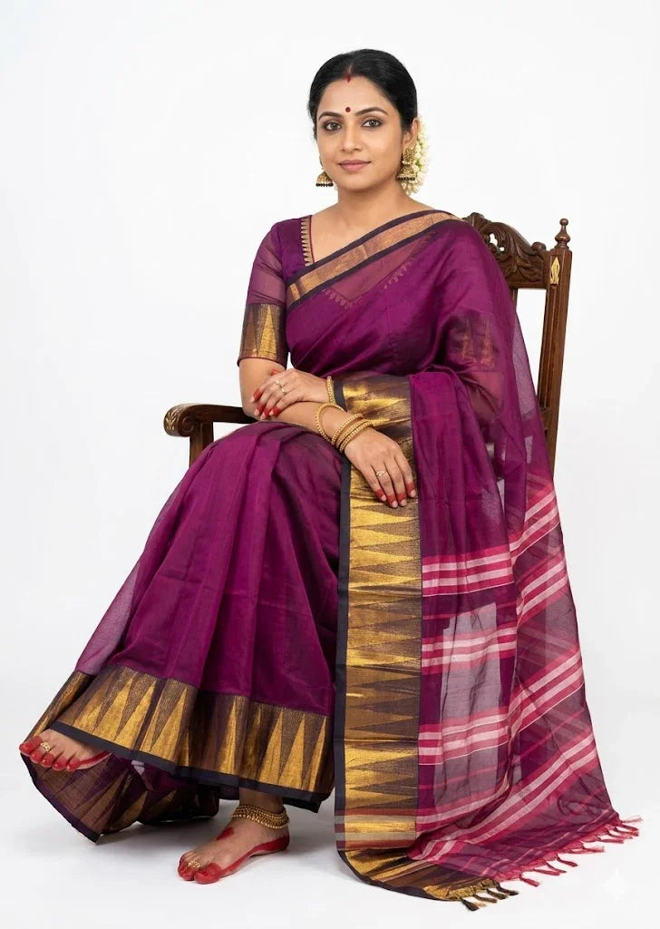 PURE NARAYANPET COTTON MAROON SARI - pochampallysarees.com