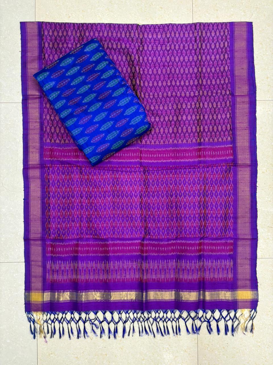 Latest Ikkat Silk Dress Material: Purple & Blue Pochampally Salwar Suit