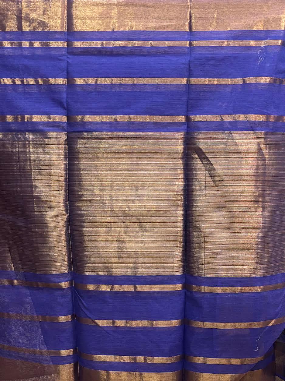 MANGALAGIRI COTTONS BODY BLUE MIDDLE TISSUE BLUE PALLU RUNNING BLOUSE - pochampallysarees.com