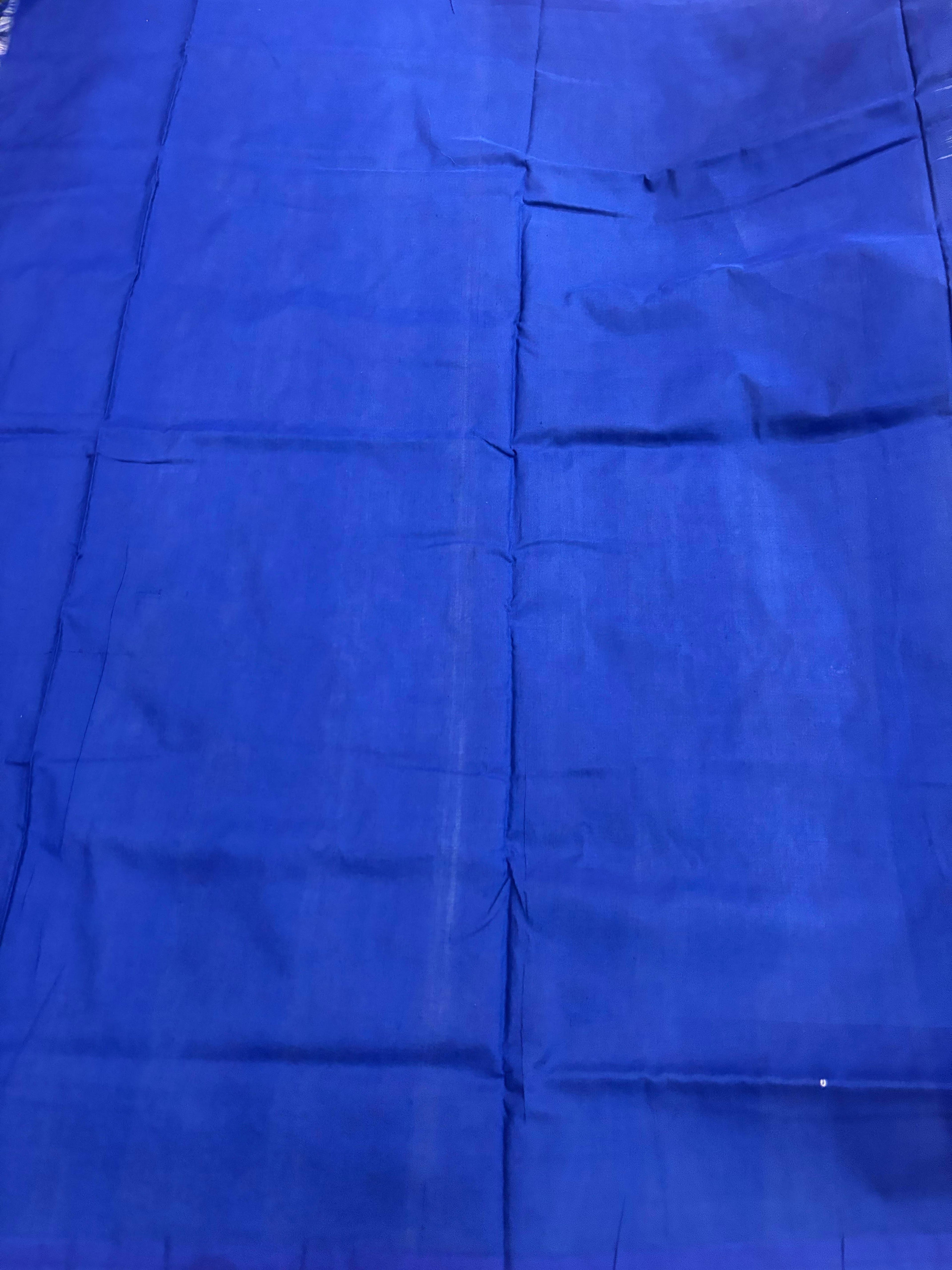 POCHAMPALLY IKKAT COTTON SKY BLUE BODY BORDER BLUE SARI BLUE BLOUSE - pochampallysarees.com