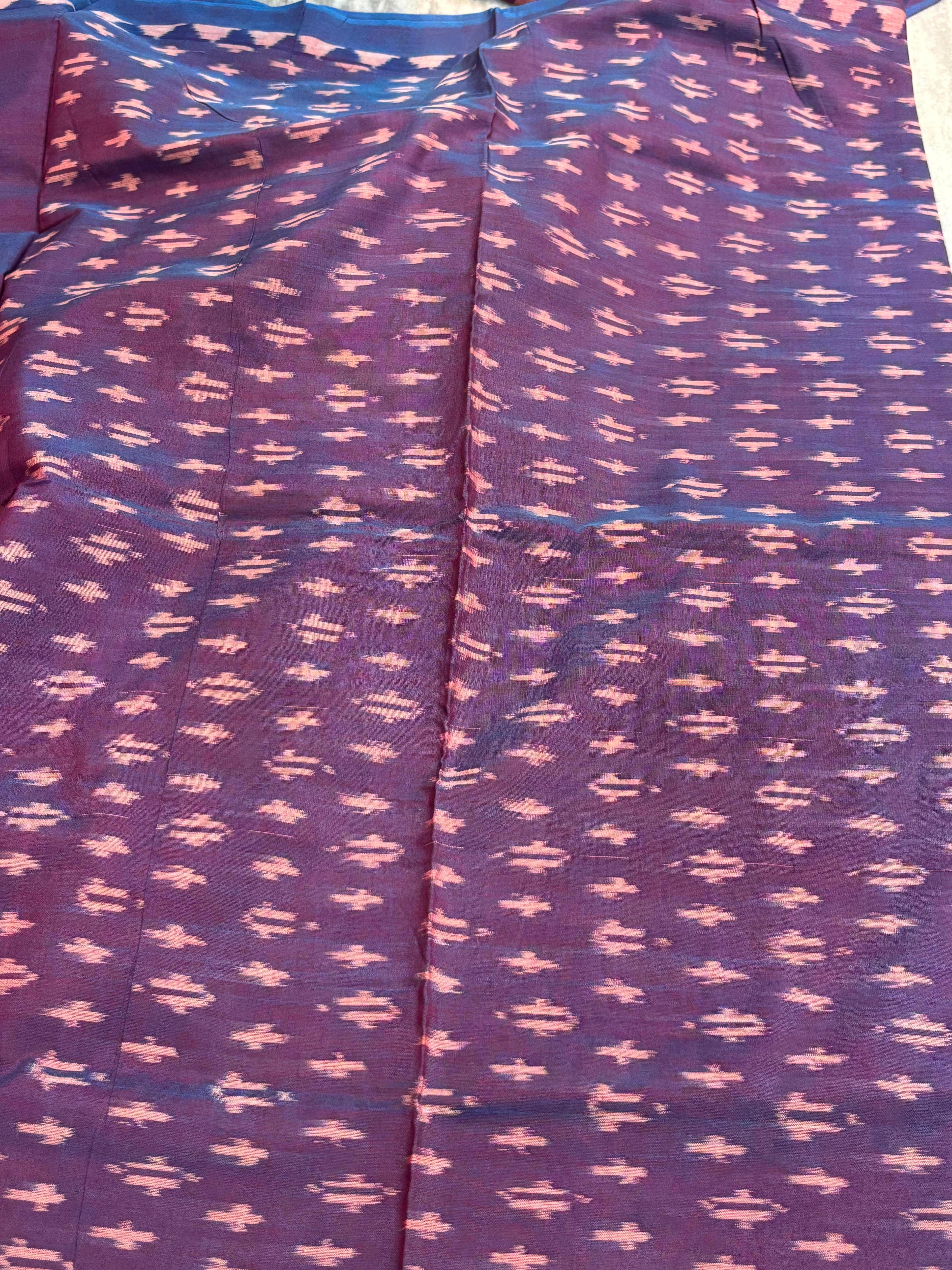 POCHAMPALLY IKKAT COTTON RED BODY BORDER PURPLE SARI PURPLE BLOUSE - pochampallysarees.com