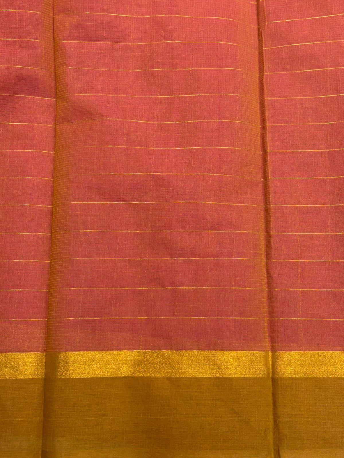 MANGALAGIRI COTTONS BODY PINK CHECKS DESIGNER BORDER ZARI PALLU AND BLOUSE RUNNING