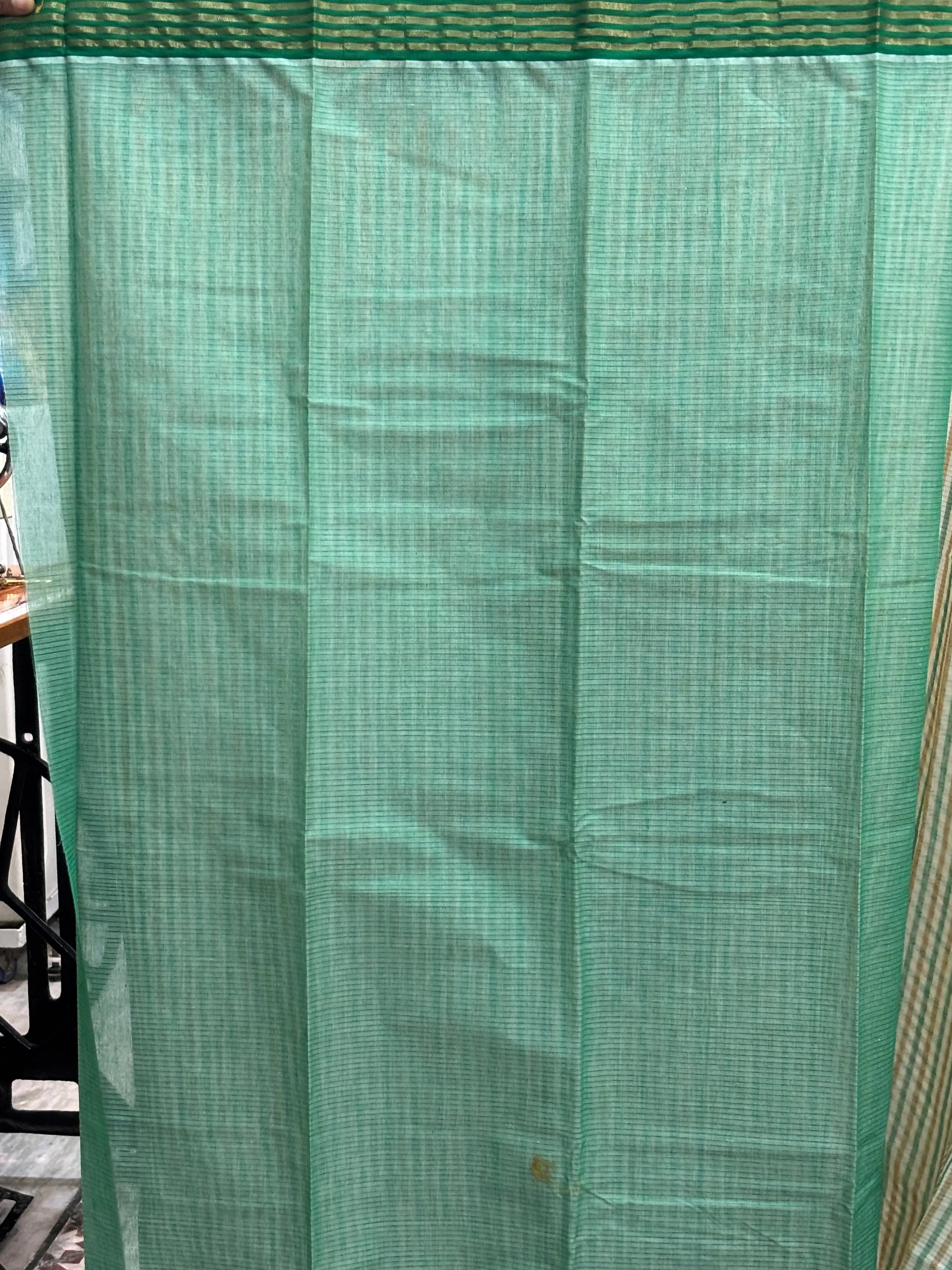 MANGALAGIRI COTTONS BODY GREEN WHITE CHECKS BORDER GREEN PALLU AND BLOUSE CHECKS - pochampallysarees.com