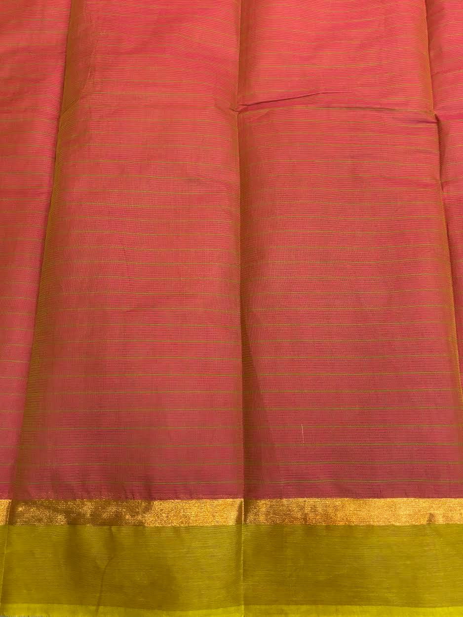 MANGALAGIRI COTTONS BODY PINK CHECKS DESIGNER BORDER ZARI PALLU AND BLOUSE RUNNING - pochampallysarees.com