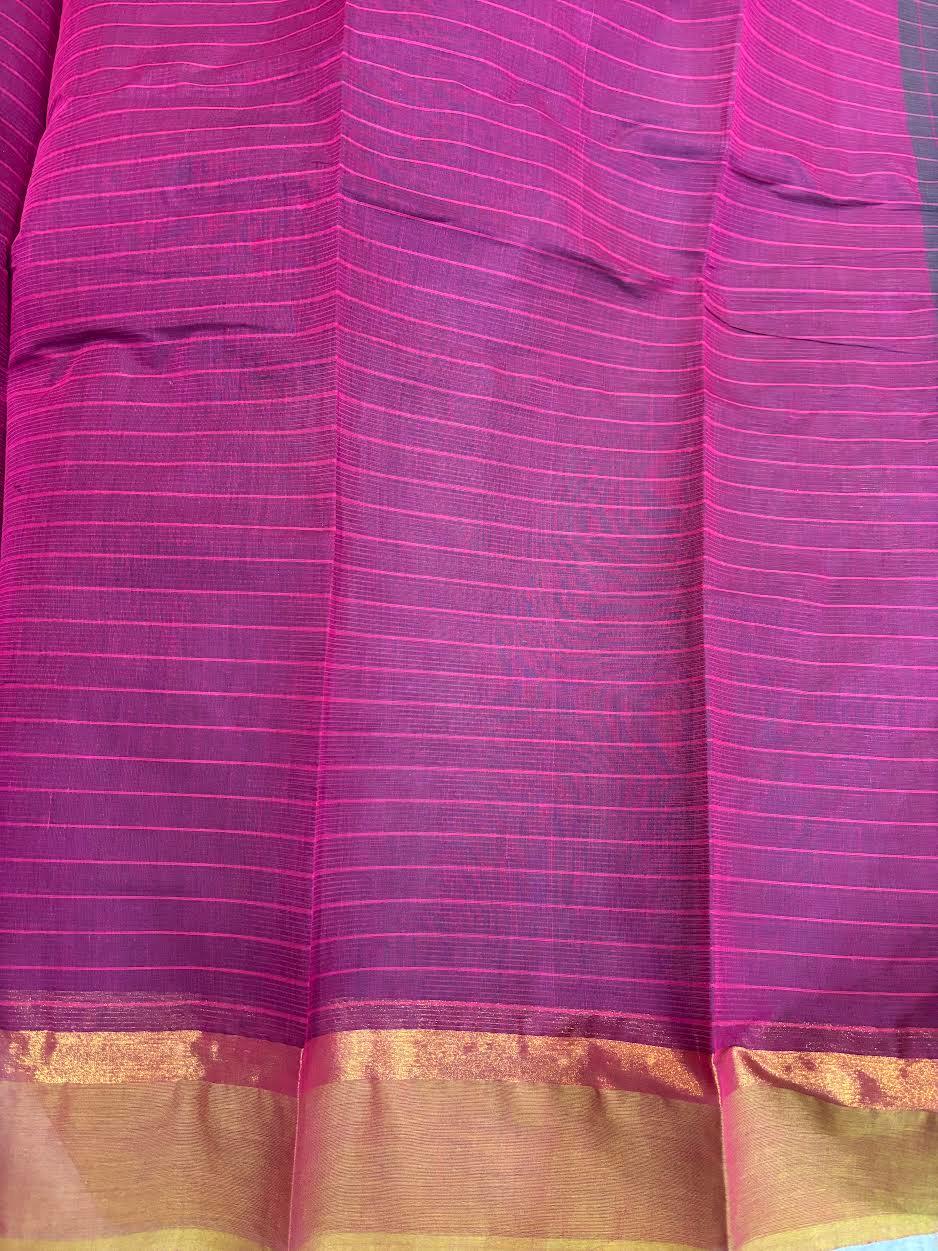 MANGALAGIRI COTTONS BODY CHOCOLATE CHECKS DESIGNER BORDER ZARI PALLU AND BLOUSE RUNNING - pochampallysarees.com