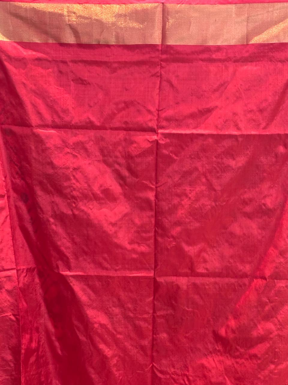POCHAMPALLY IKKAT SILK PATOLA MIDDLE YELLOW BORDER AND PALLU RED ZARI BORDER ALLOVER DESIGN SAREE