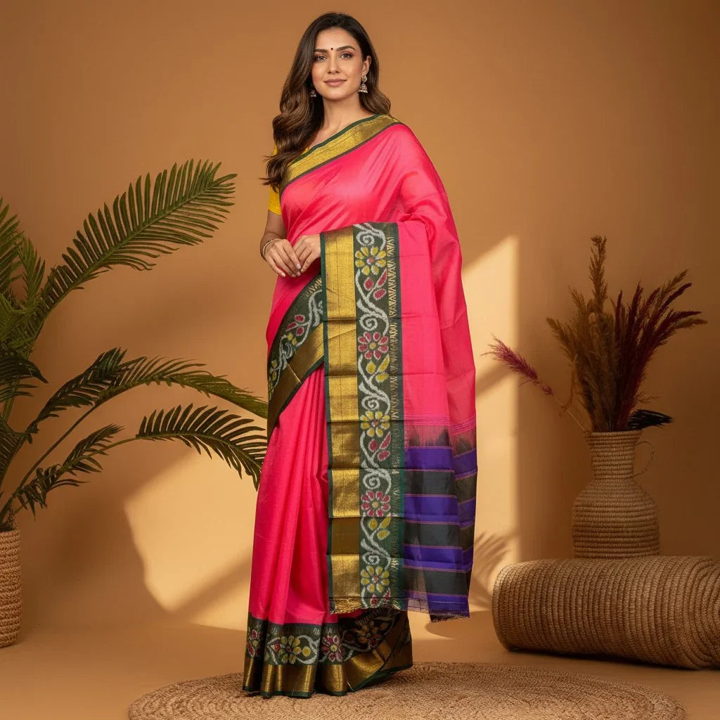 PURE GADWAL COTTON SARI ORANGE - pochampallysarees.com