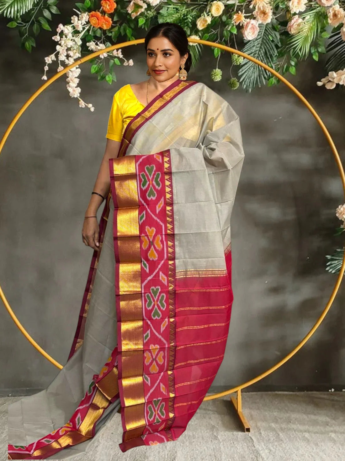 PURE GADWAL COTTON SARI GRAY - pochampallysarees.com