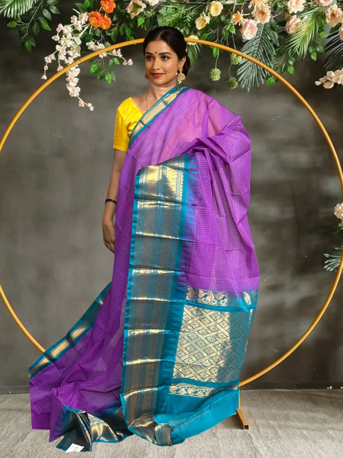 PURE GADWAL COTTON SARI LAVENDER - pochampallysarees.com