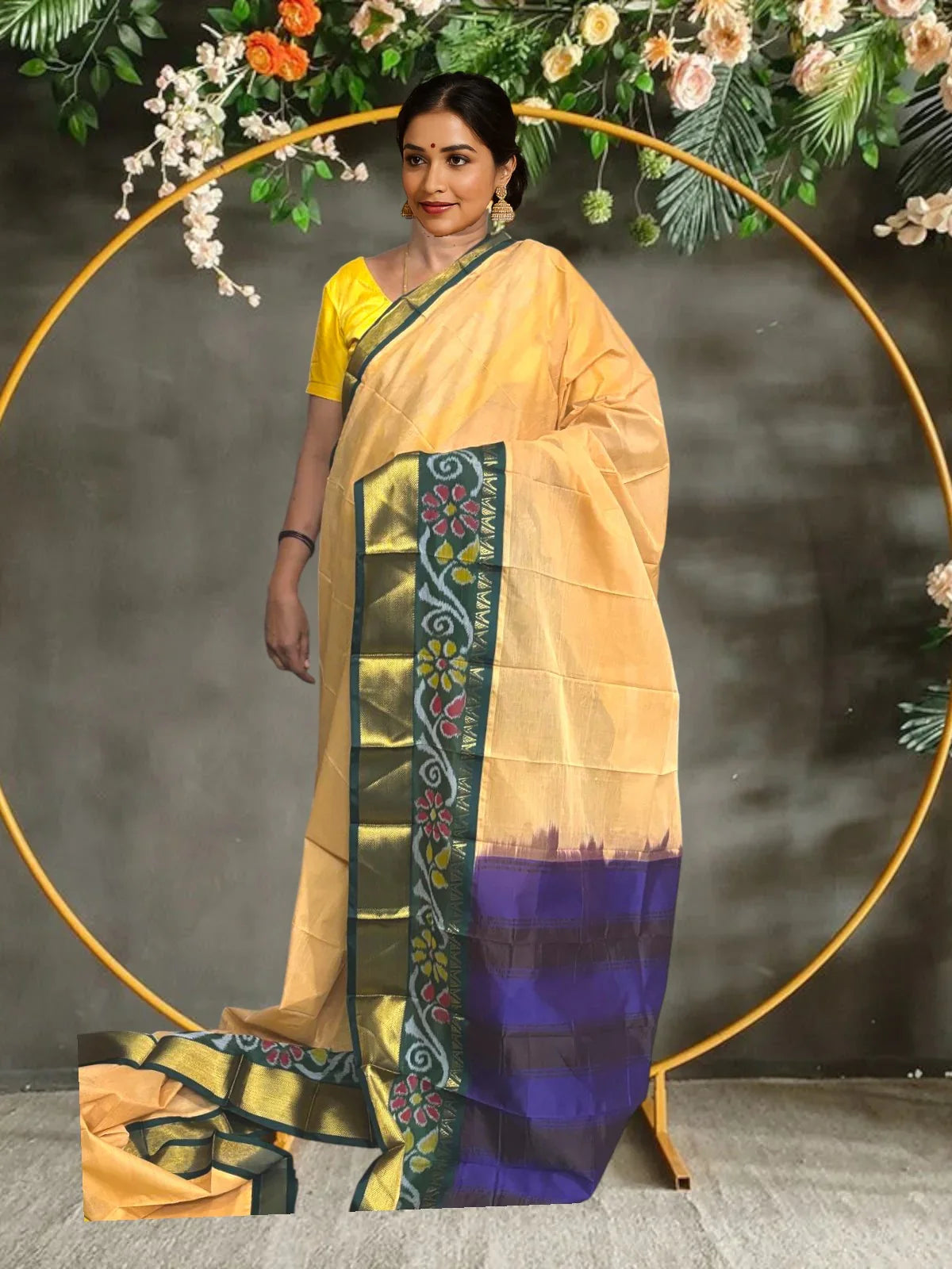 PURE GADWAL COTTON SARI LIGHT YELLOW
