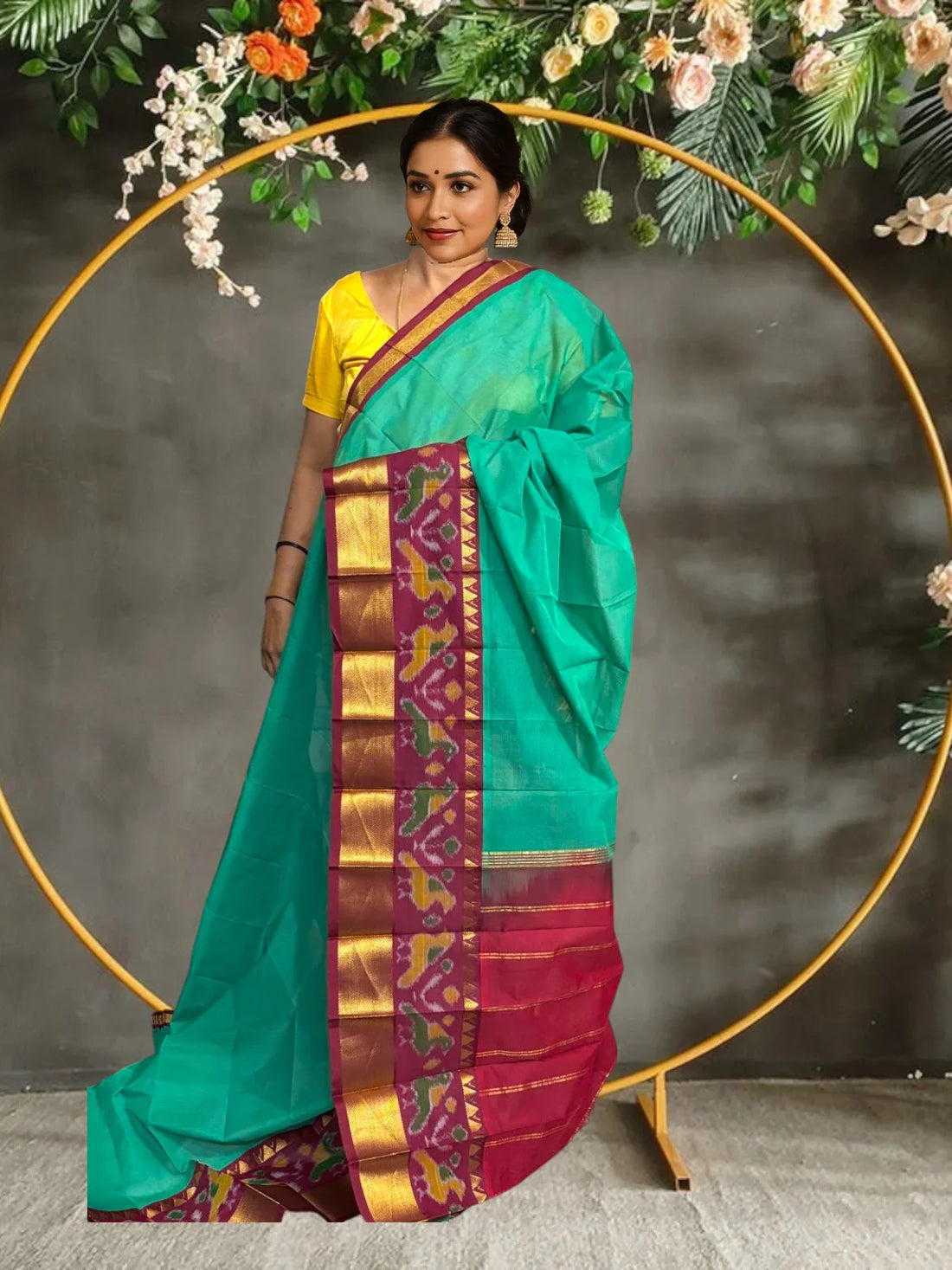 PURE GADWAL COTTON SARI RAMA GREEN - pochampallysarees.com
