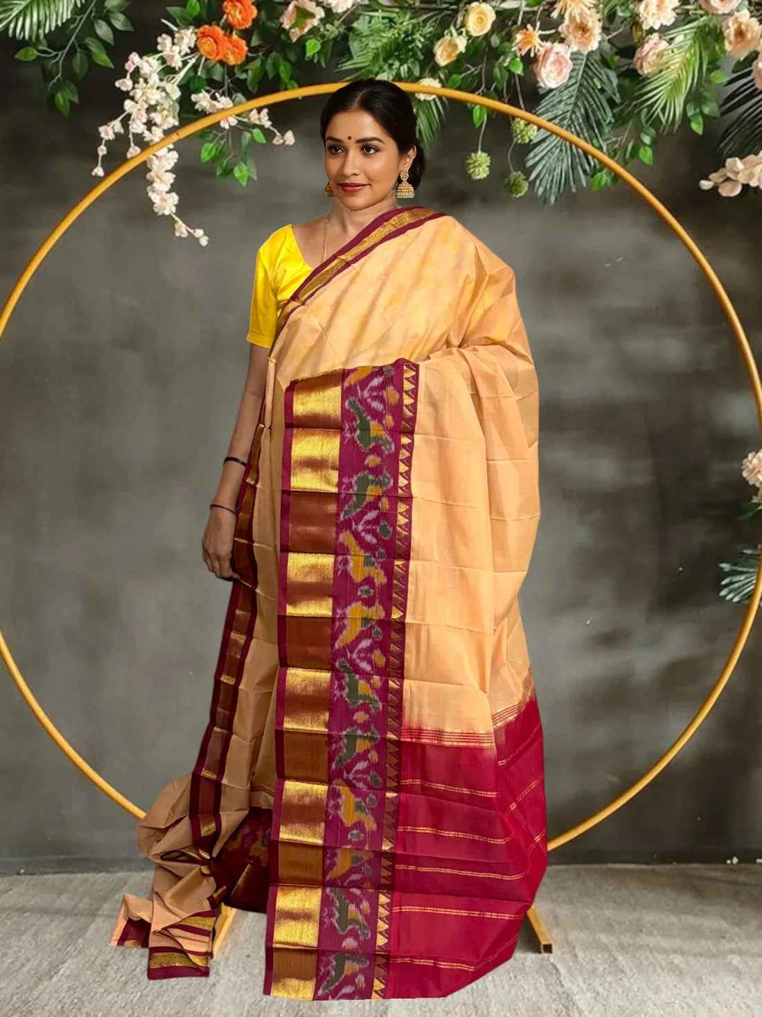 PURE GADWAL COTTON SARI CREAM - pochampallysarees.com