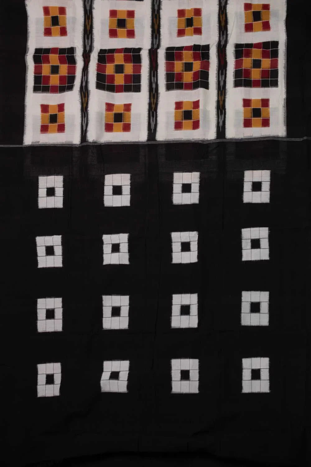 POCHAMPALLY DOUBLE IKKAT COTTON WHITE BODY BORDER BLACK SARI BLOUSE BLACK - pochampallysarees.com