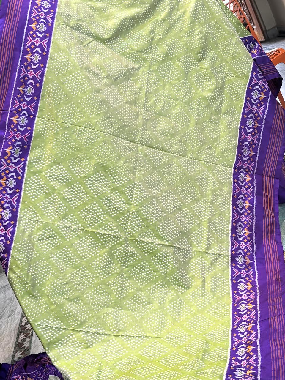 POCHAMPALLY IKKAT SILK OLIVE GREEN PURPLE SARI - pochampallysarees.com