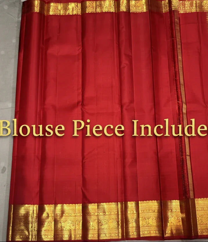 Bridal Red Pure Kanchipuram Silk Saree with Heavy Gold Zari | Silk Mark Certified - pochampallysarees.com
