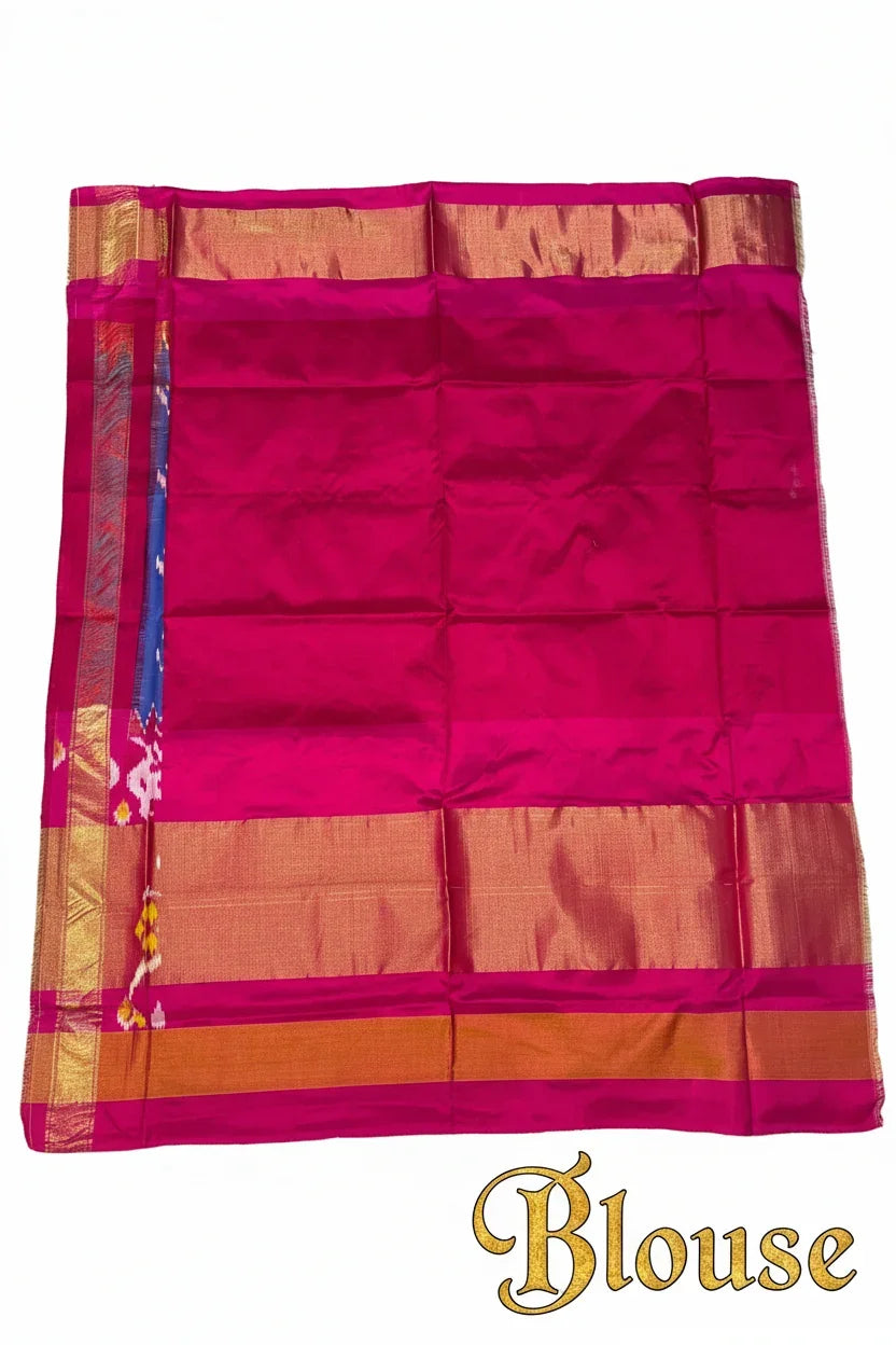 Exquisite Light Blue and Pink Patola Style Ikat Silk Saree - pochampallysarees.com