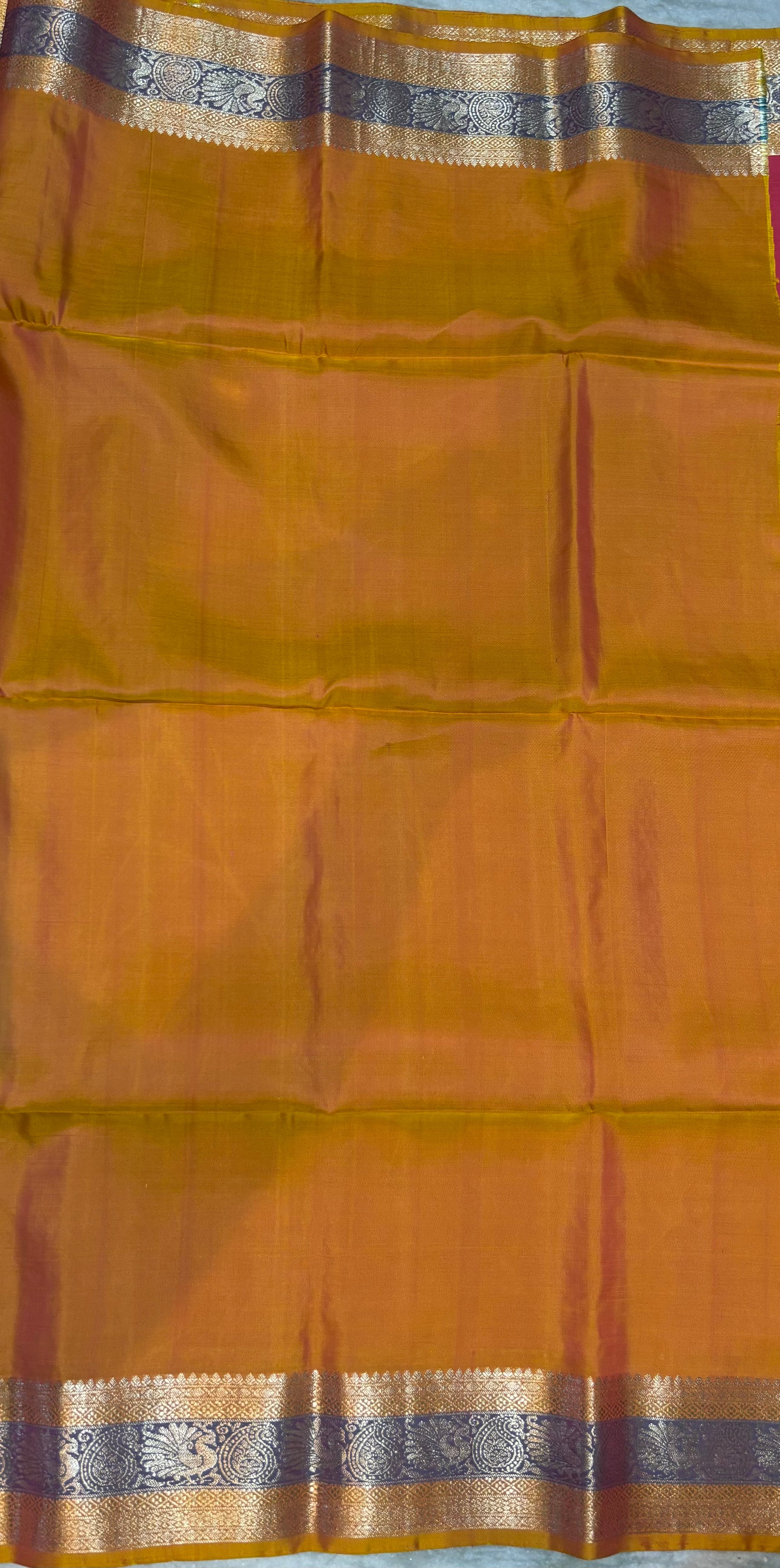 Kanchi Soft Silk Saree in Rani Pink with Mustard Yellow Border and Blouse | Silk Mark