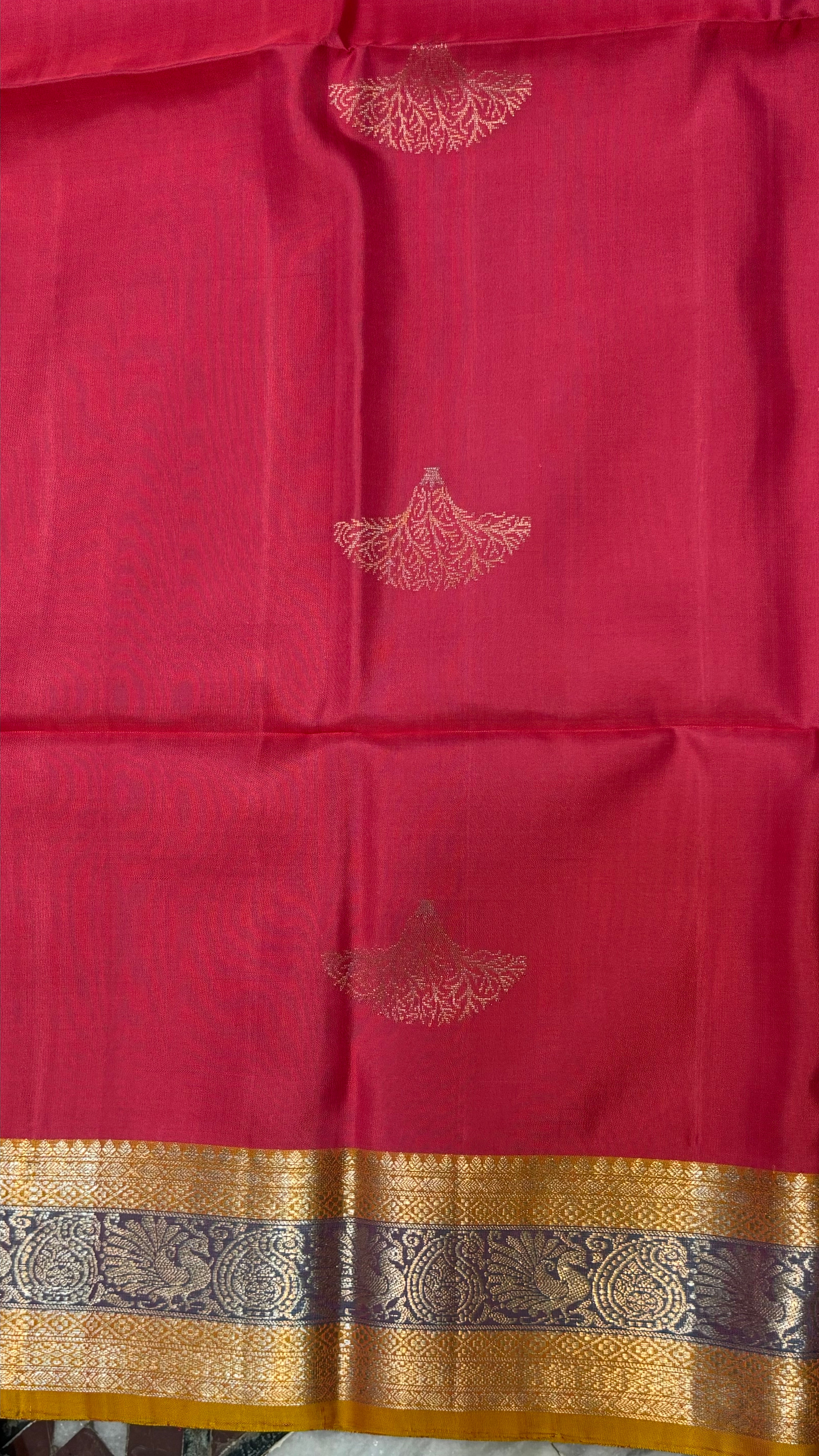 Kanchi Soft Silk Saree in Rani Pink with Mustard Yellow Border and Blouse | Silk Mark
