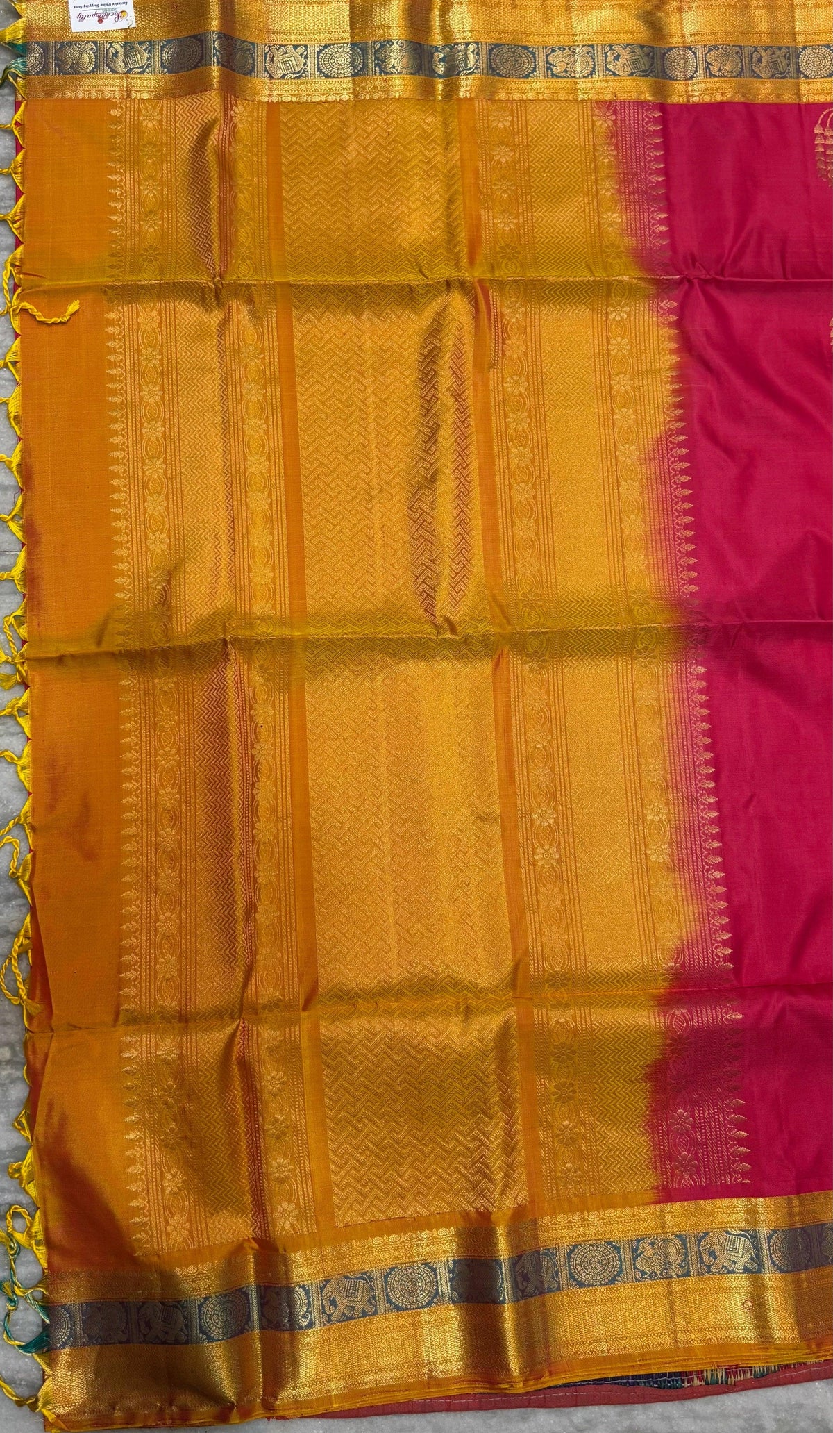 Kanchi Soft Silk Saree in Rani Pink with Mustard Yellow Korvai Border - pochampallysarees.com
