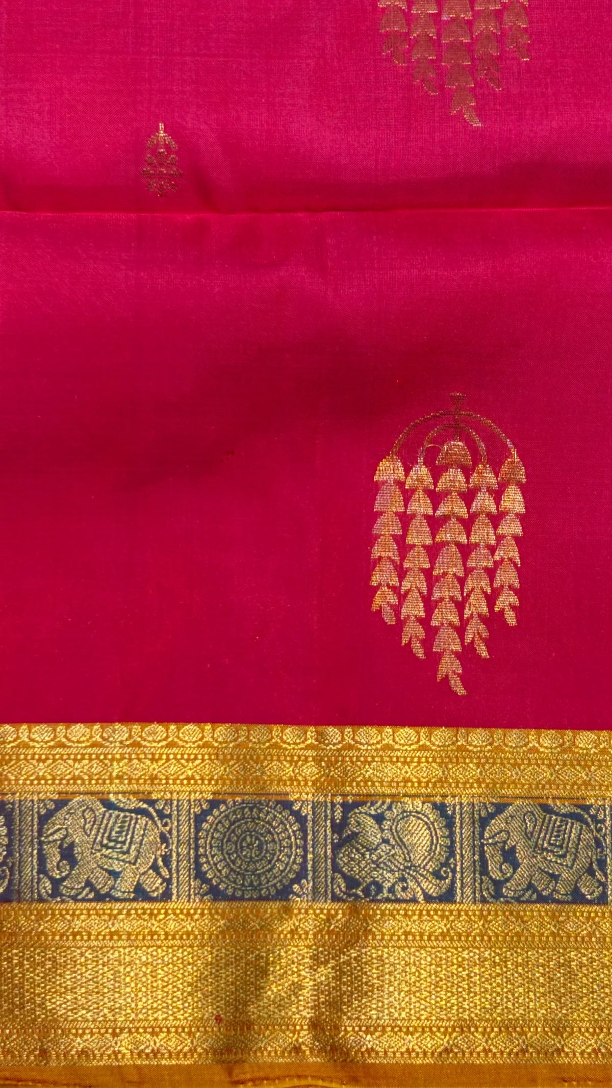 Kanchi Soft Silk Saree in Rani Pink with Mustard Yellow Korvai Border - pochampallysarees.com