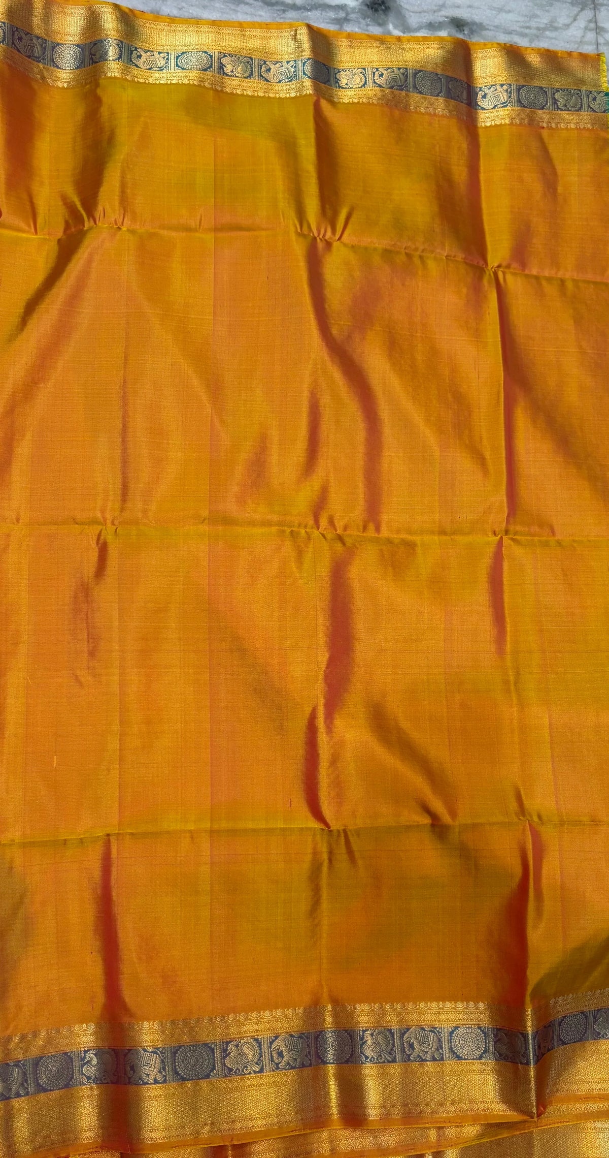 Kanchi Soft Silk Saree in Rani Pink with Mustard Yellow Korvai Border - pochampallysarees.com