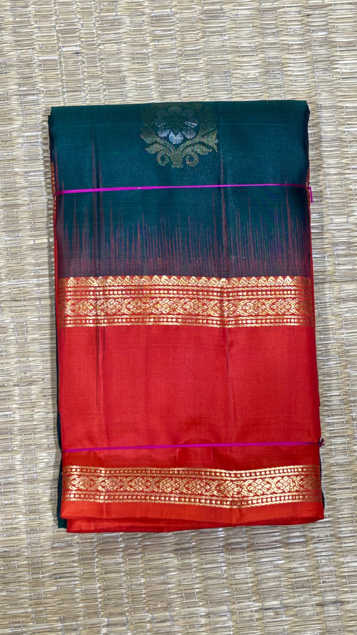 Authentic Green & Orange Pure Kanchi Silk Saree | Silk Mark Certified