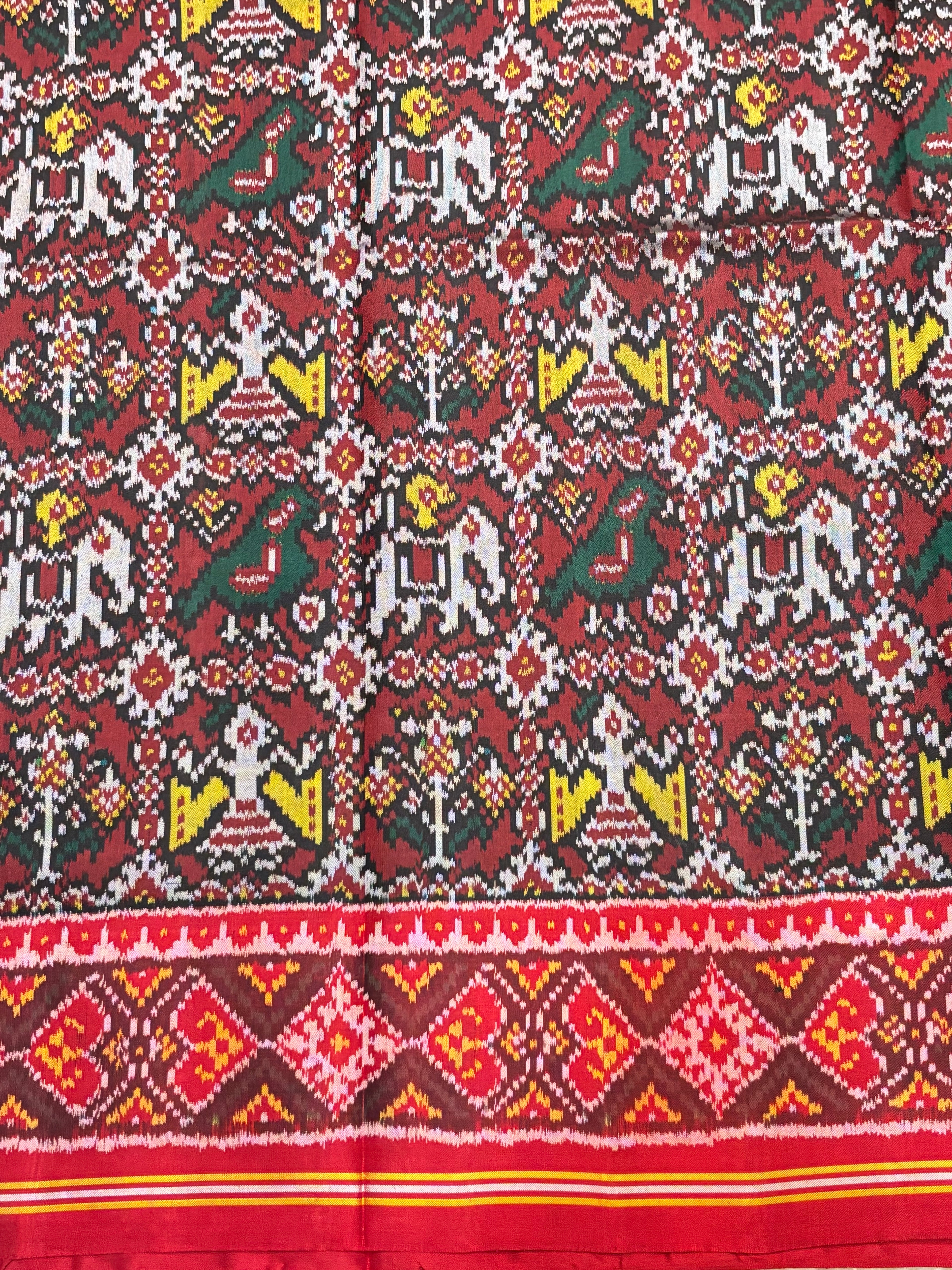 Authentic Crimson Red Handloom Real Ikkat Patola Silk Saree