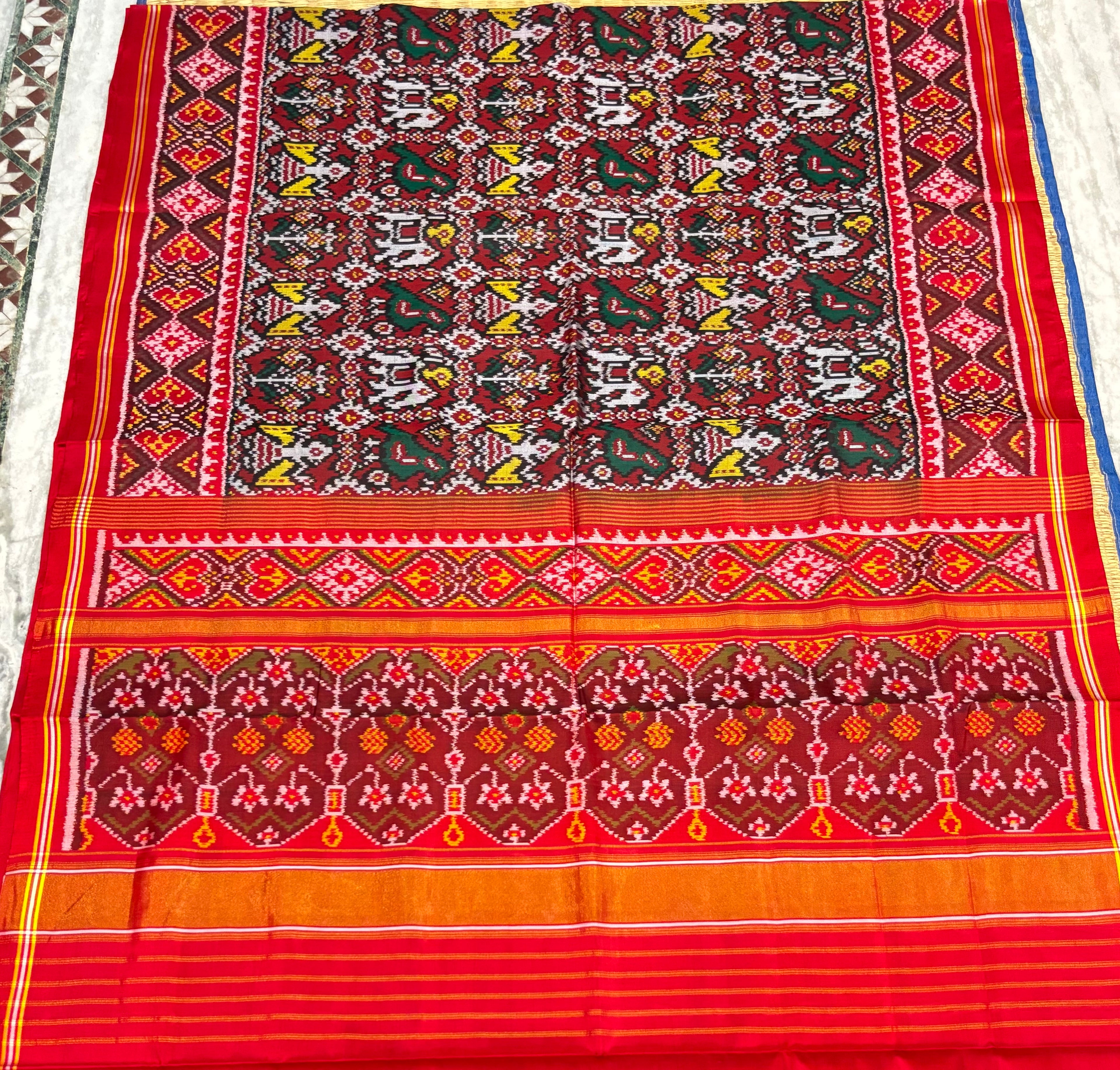 Authentic Crimson Red Handloom Real Ikkat Patola Silk Saree