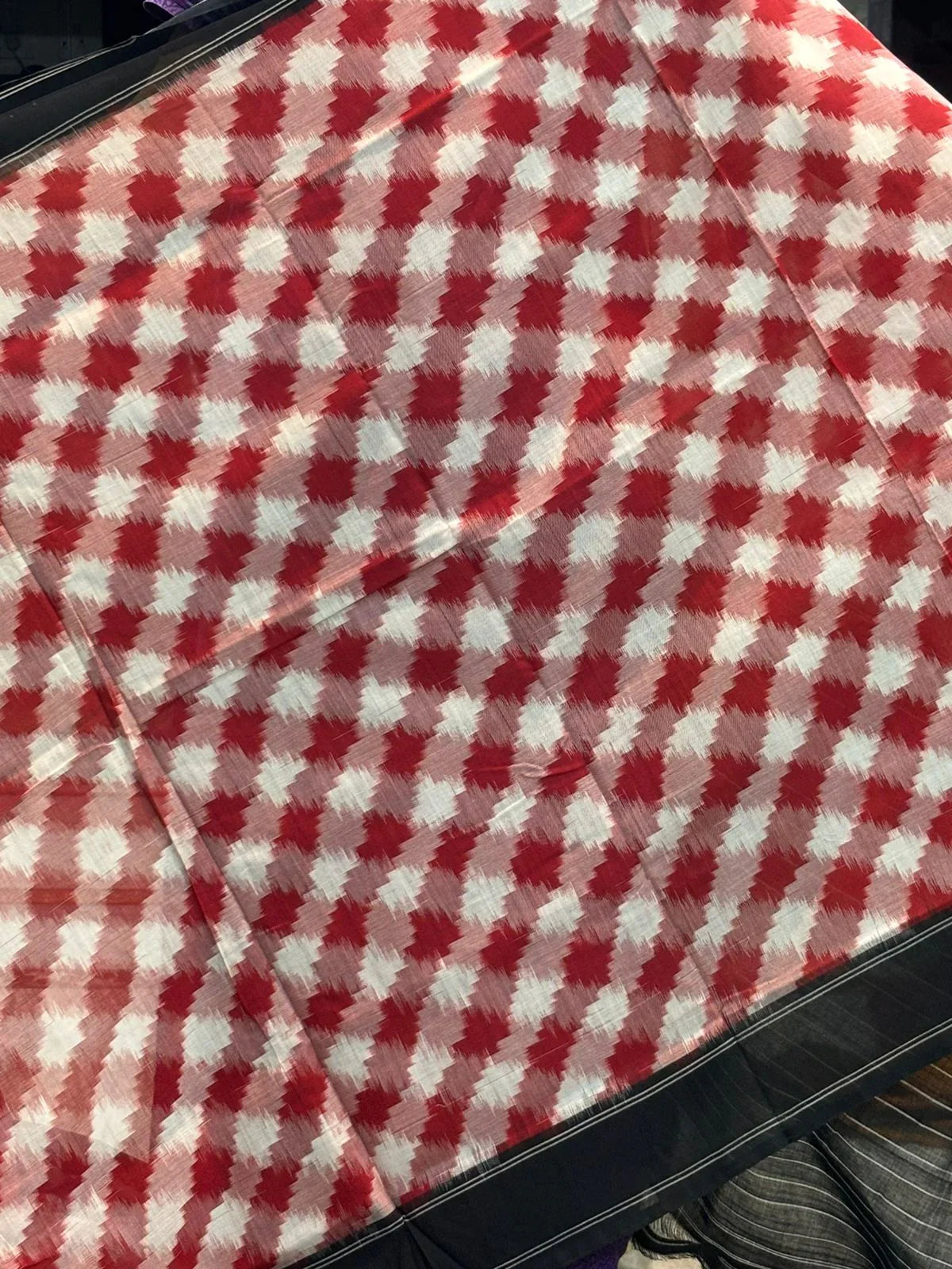 POCHAMPALLY DOUBLE IKKAT COTTON BLACK RED SARI - pochampallysarees.com