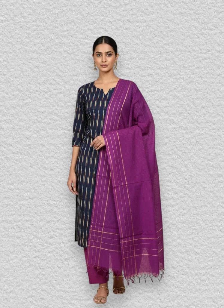 Ikkat Suite Red Mejenta Pink - pochampallysarees.com